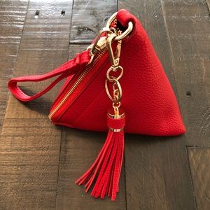Faux Red Leather Triangle Wristlet